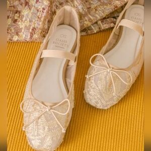 New Oasis Society Lace Gold Ballet Flats